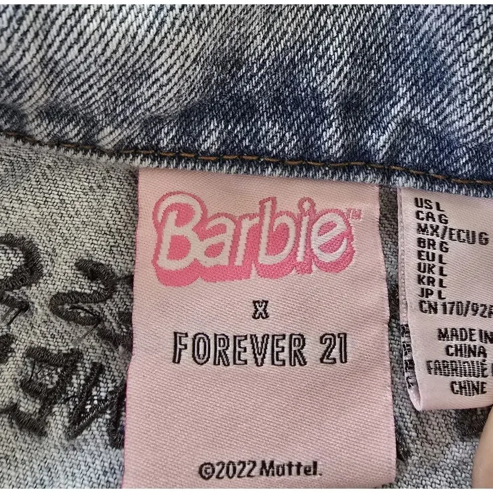 Forever 21 Barbie Kindness is a Power Cropped Denim Jean Jacket Women SZ L